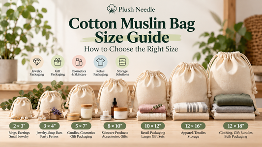 Cotton muslin drawstring bags in different sizes for jewelry, gifts, cosmetics and retail packaging