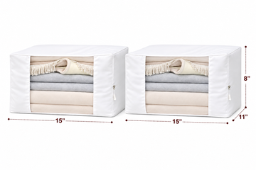 Cotton Storage Organizer Garment Bag with Zipper – 15" x 11" x 8" Closet Storage Laminated. Pack of 2